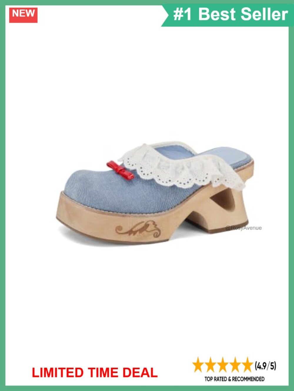 Handmade Swedish Wooden Clogs Platform Low Heeled Open Back Mules